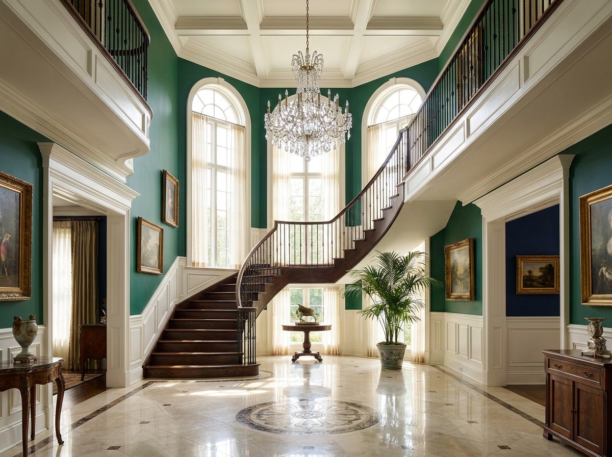 Two-story entry foyer with curved staircase