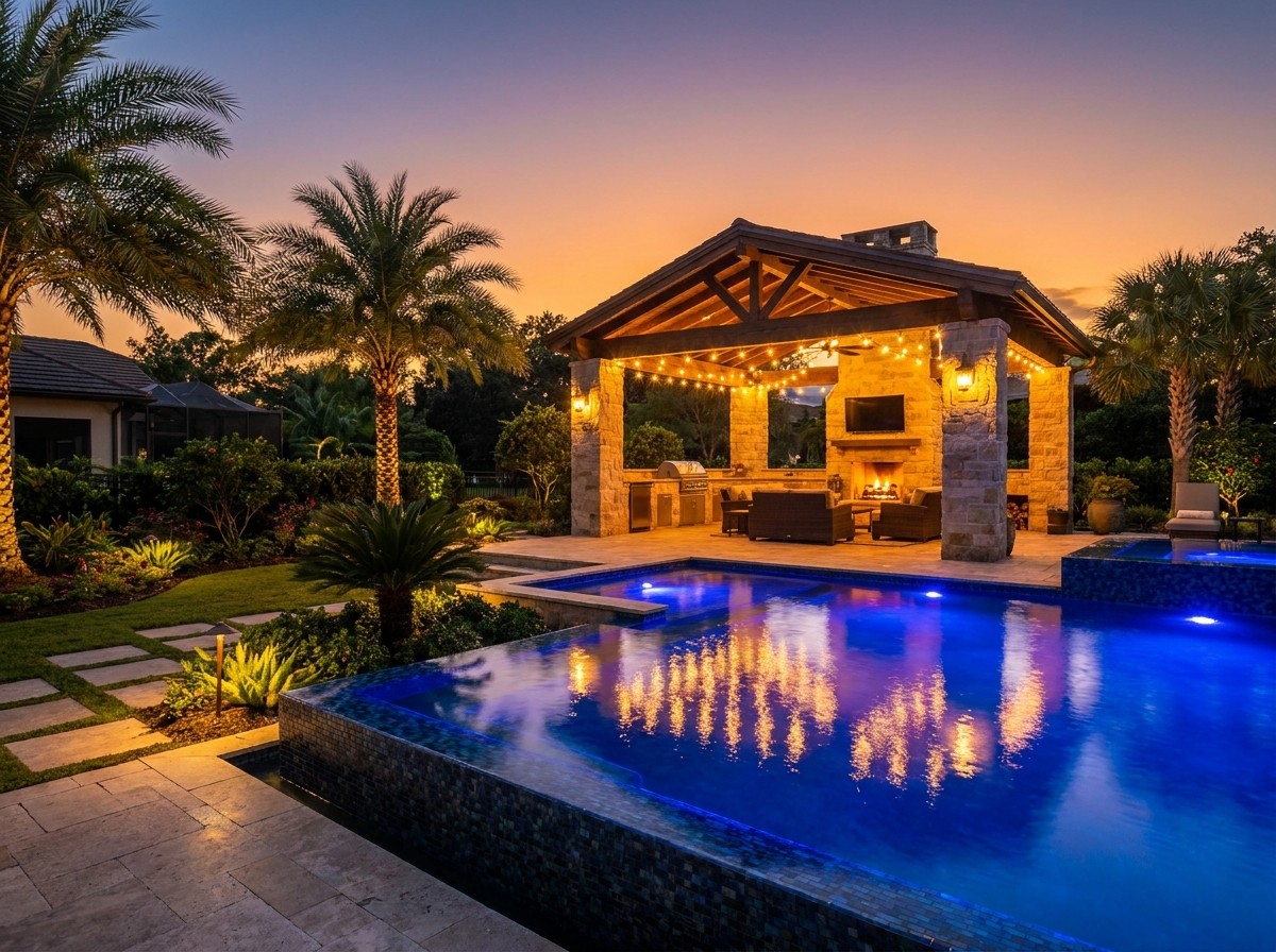 Resort-style backyard with infinity pool
